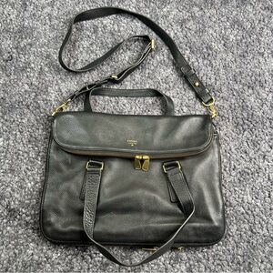 FOSSIL Women’s Preston Expandable Leather Tote Shoulder Bag purse Black GUC